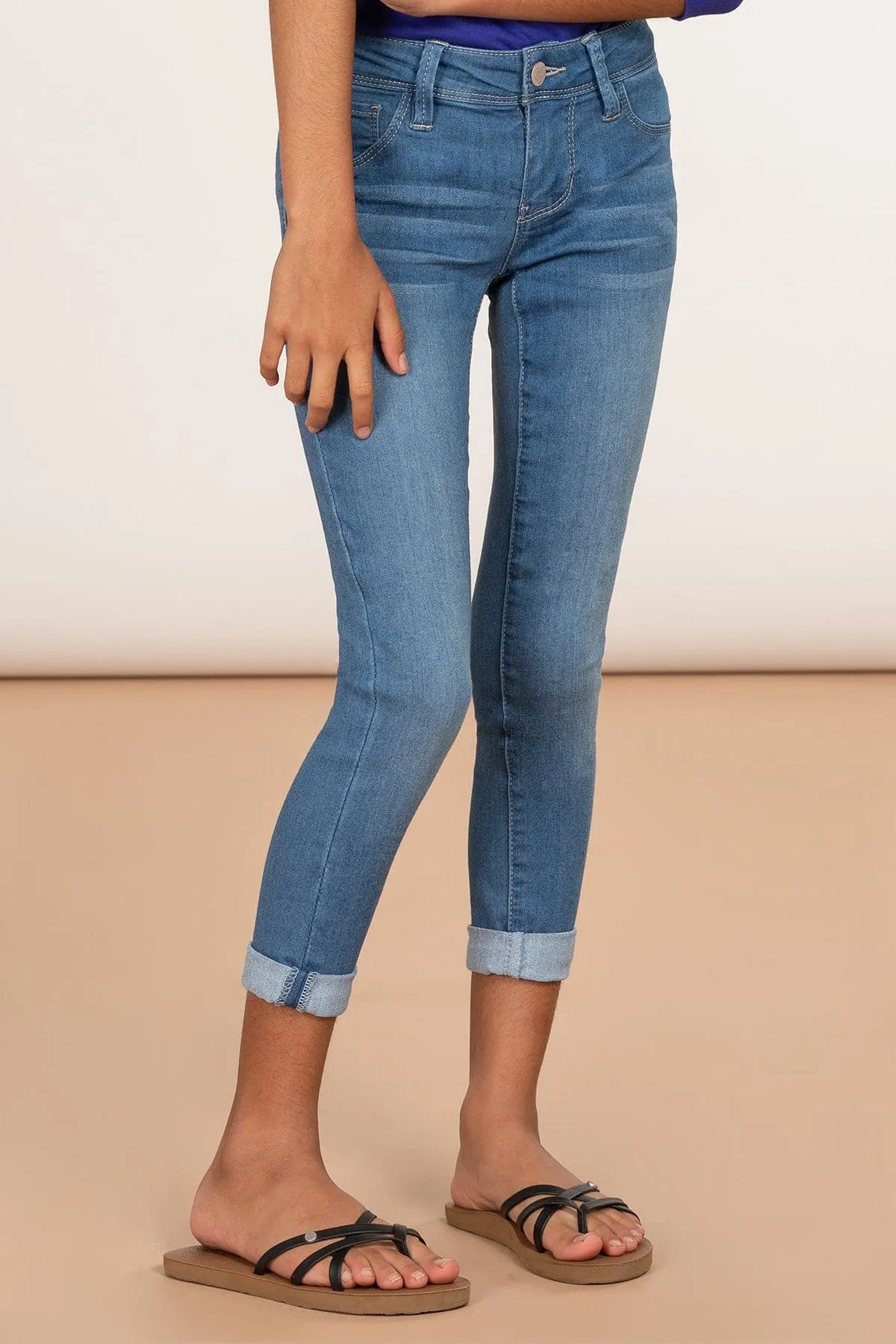 Girls Optional Cuff Denim Skinny Jeans