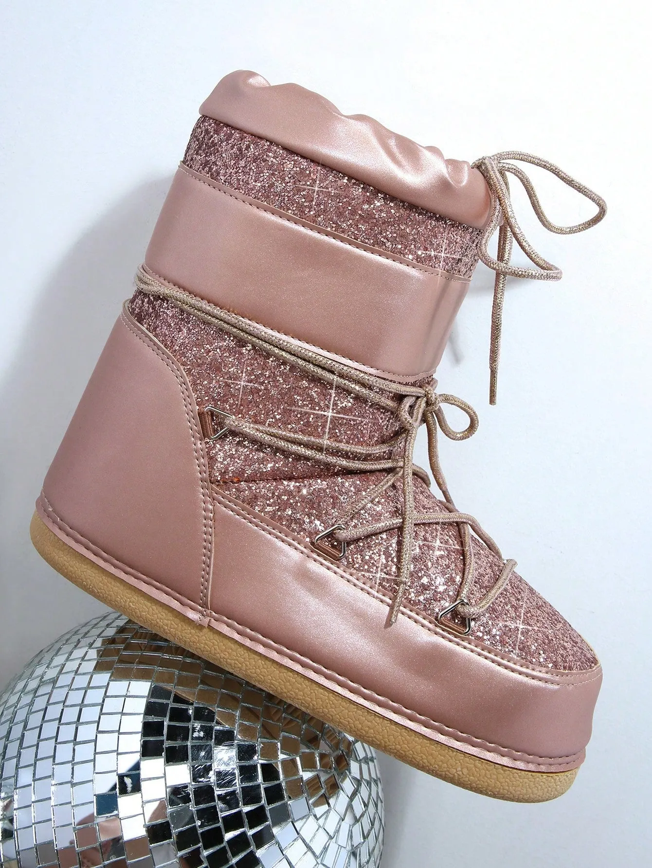 Glitter Lace-Up Front Ankle Boots