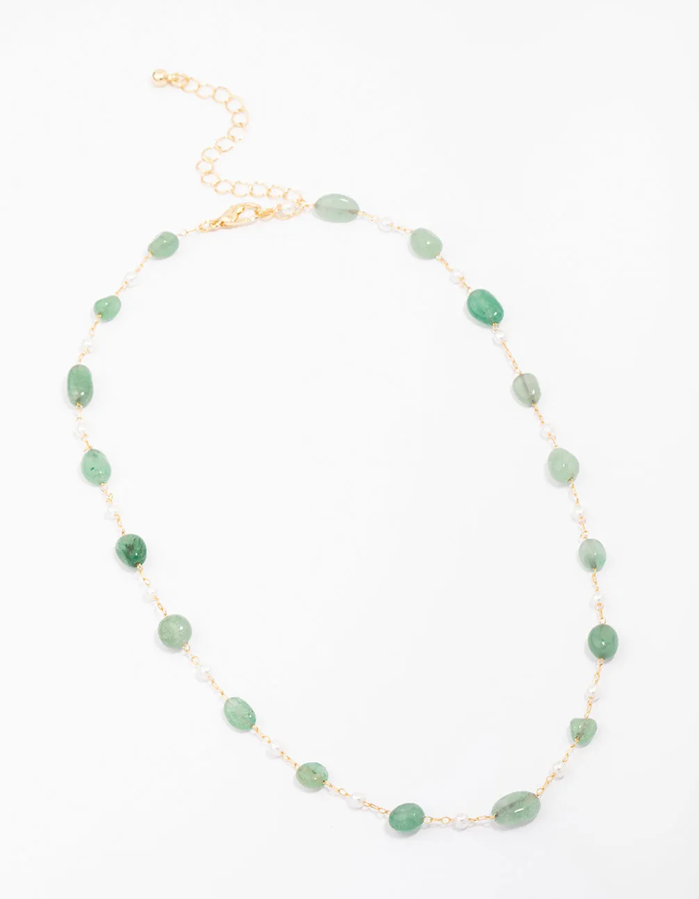 Gold Plated Alternating Semi-Precious Stone Chain Necklace