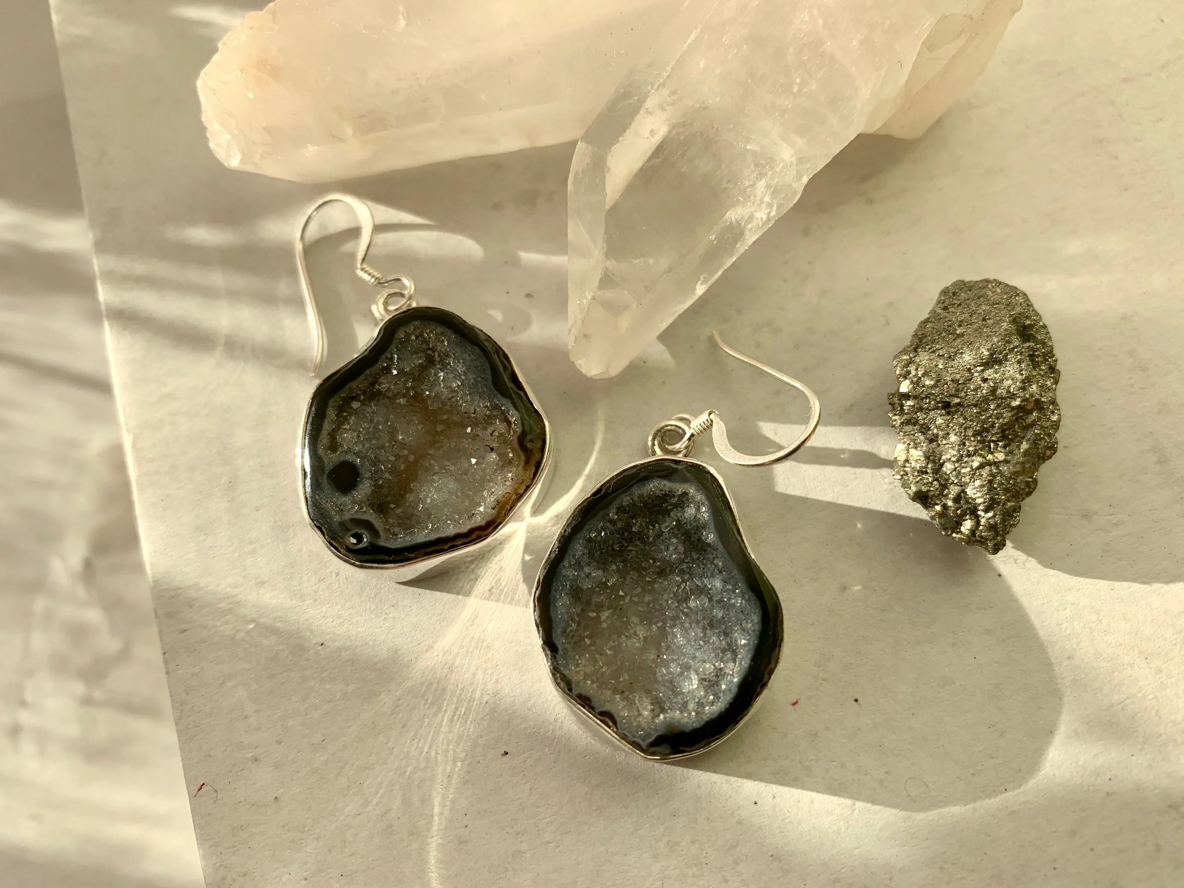 Grey Agate Druzy Akoni Earrings