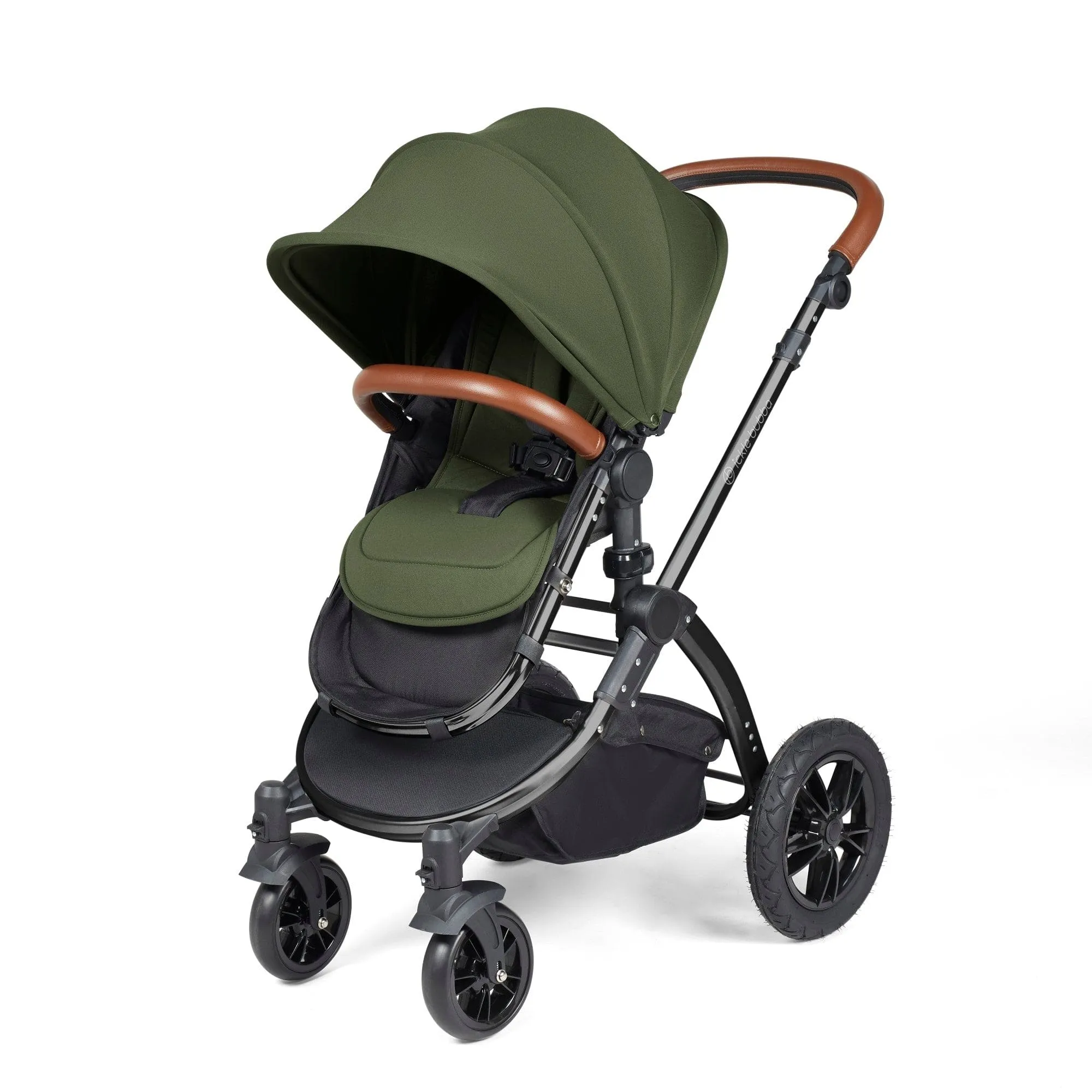 Ickle Bubba Stomp Luxe All-in-One I-Size Travel System With Isofix Base - Black / Woodland / Tan