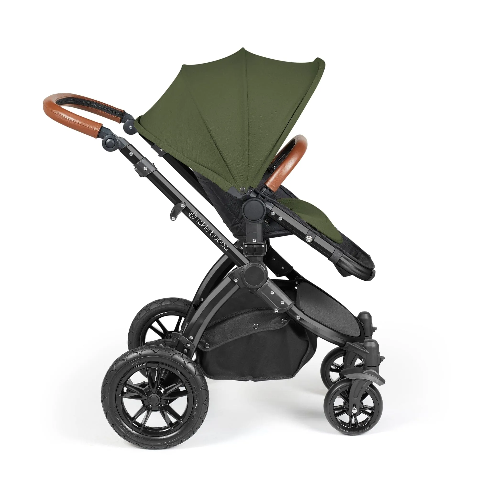 Ickle Bubba Stomp Luxe All-in-One I-Size Travel System With Isofix Base - Black / Woodland / Tan