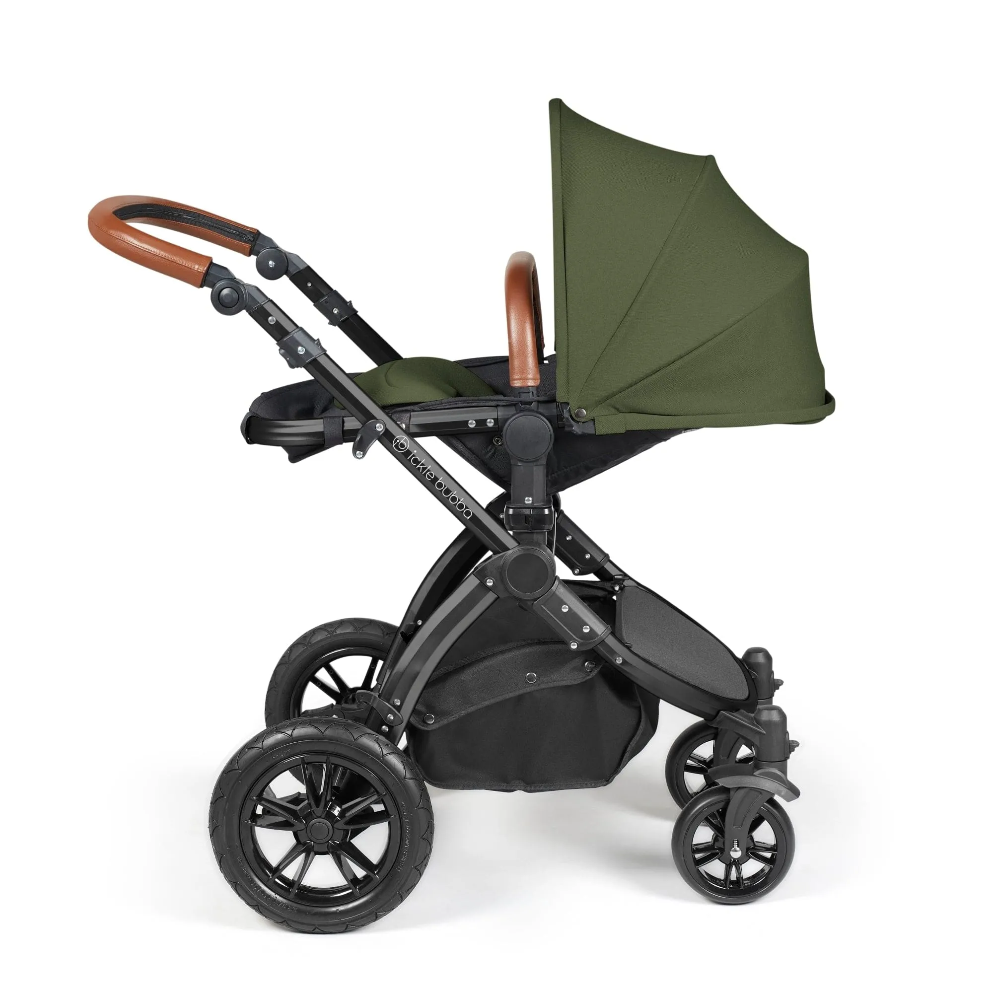 Ickle Bubba Stomp Luxe All-in-One I-Size Travel System With Isofix Base - Black / Woodland / Tan