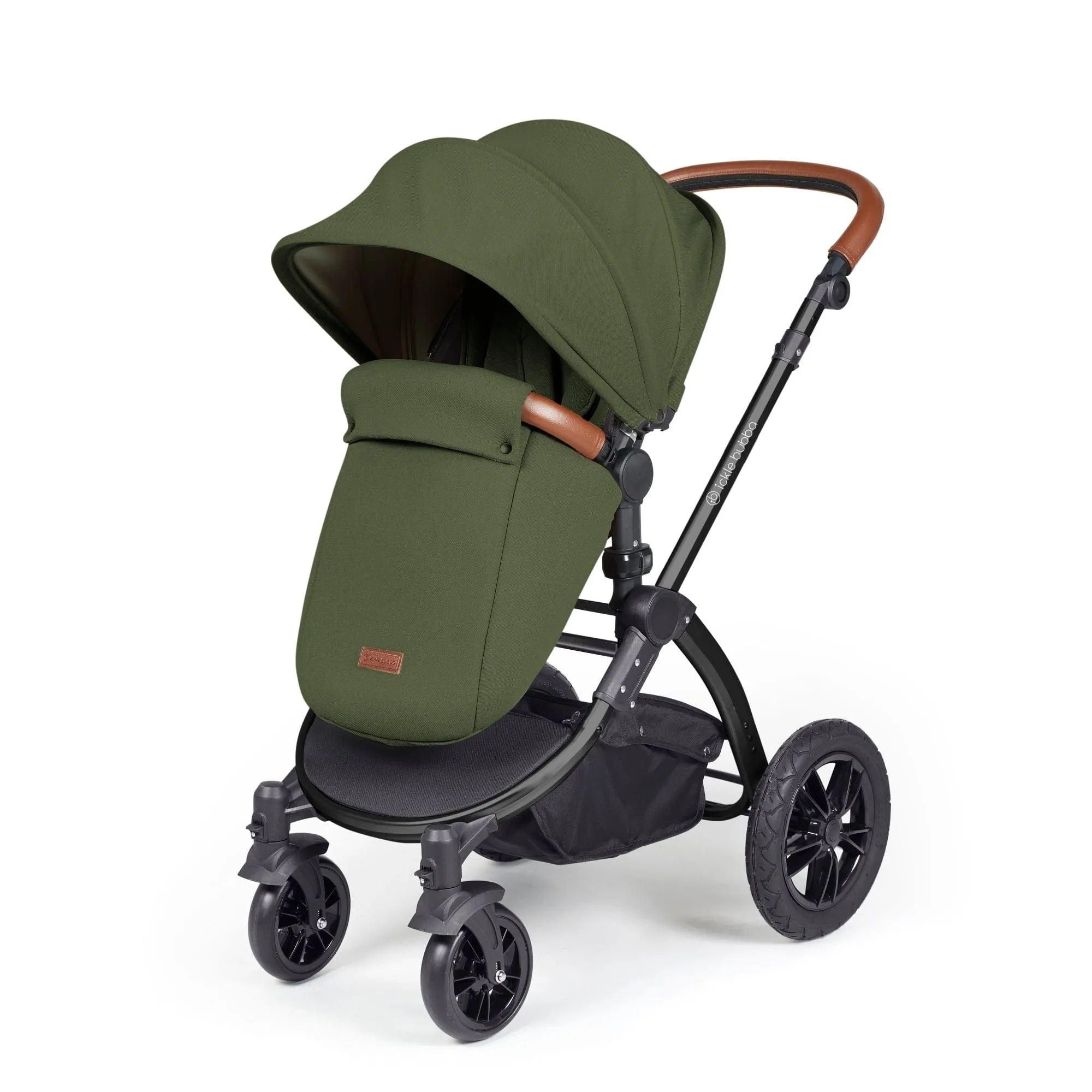 Ickle Bubba Stomp Luxe All-in-One I-Size Travel System With Isofix Base - Black / Woodland / Tan