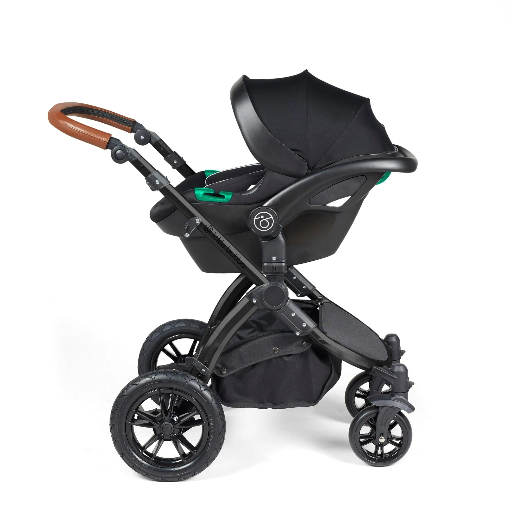 Ickle Bubba Stomp Luxe All-in-One I-Size Travel System With Isofix Base - Black / Woodland / Tan