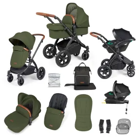 Ickle Bubba Stomp Luxe All-in-One I-Size Travel System With Isofix Base - Black / Woodland / Tan