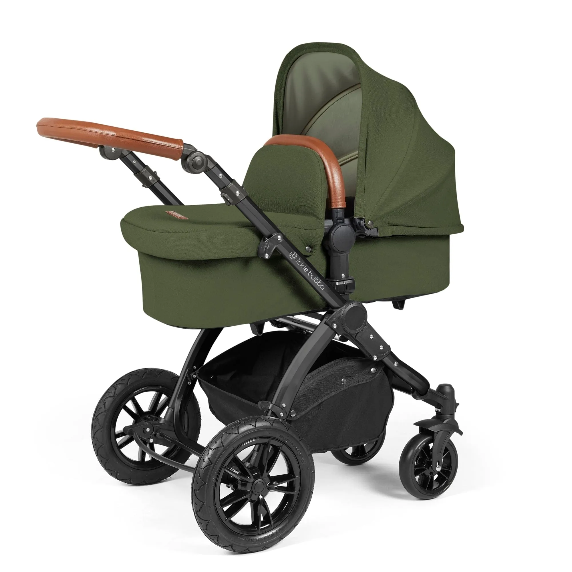 Ickle Bubba Stomp Luxe All-in-One I-Size Travel System With Isofix Base - Black / Woodland / Tan