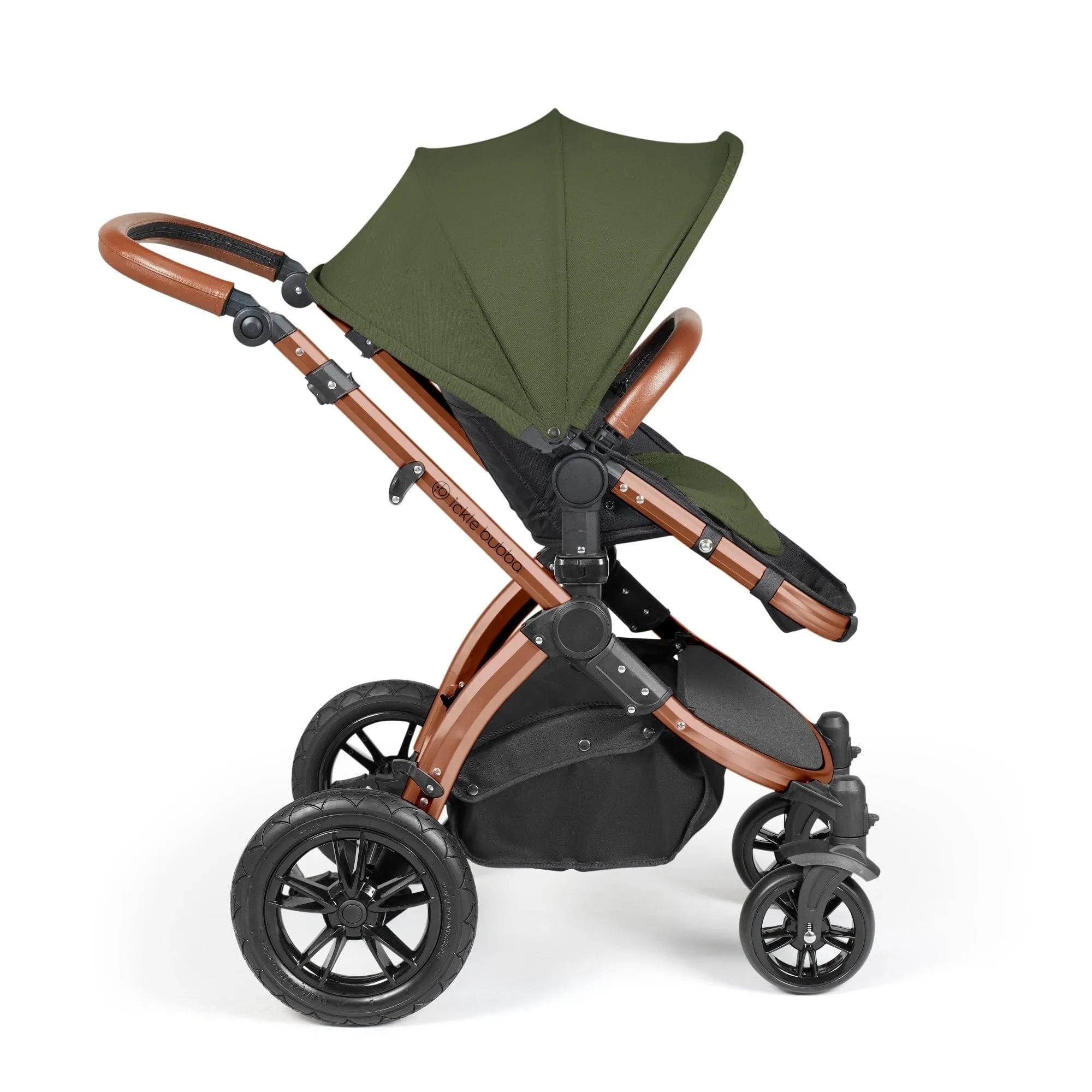 Ickle Bubba Stomp Luxe All-in-One I-Size Travel System With Isofix Base - Bronze / Woodland / Tan