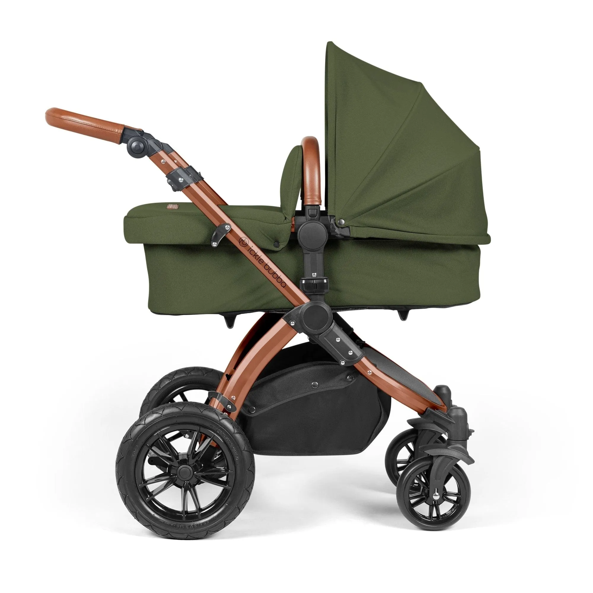 Ickle Bubba Stomp Luxe All-in-One I-Size Travel System With Isofix Base - Bronze / Woodland / Tan