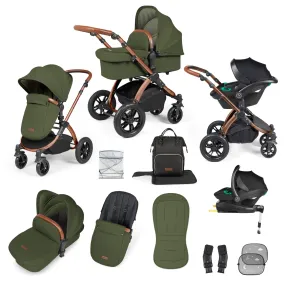 Ickle Bubba Stomp Luxe All-in-One I-Size Travel System With Isofix Base - Bronze / Woodland / Tan