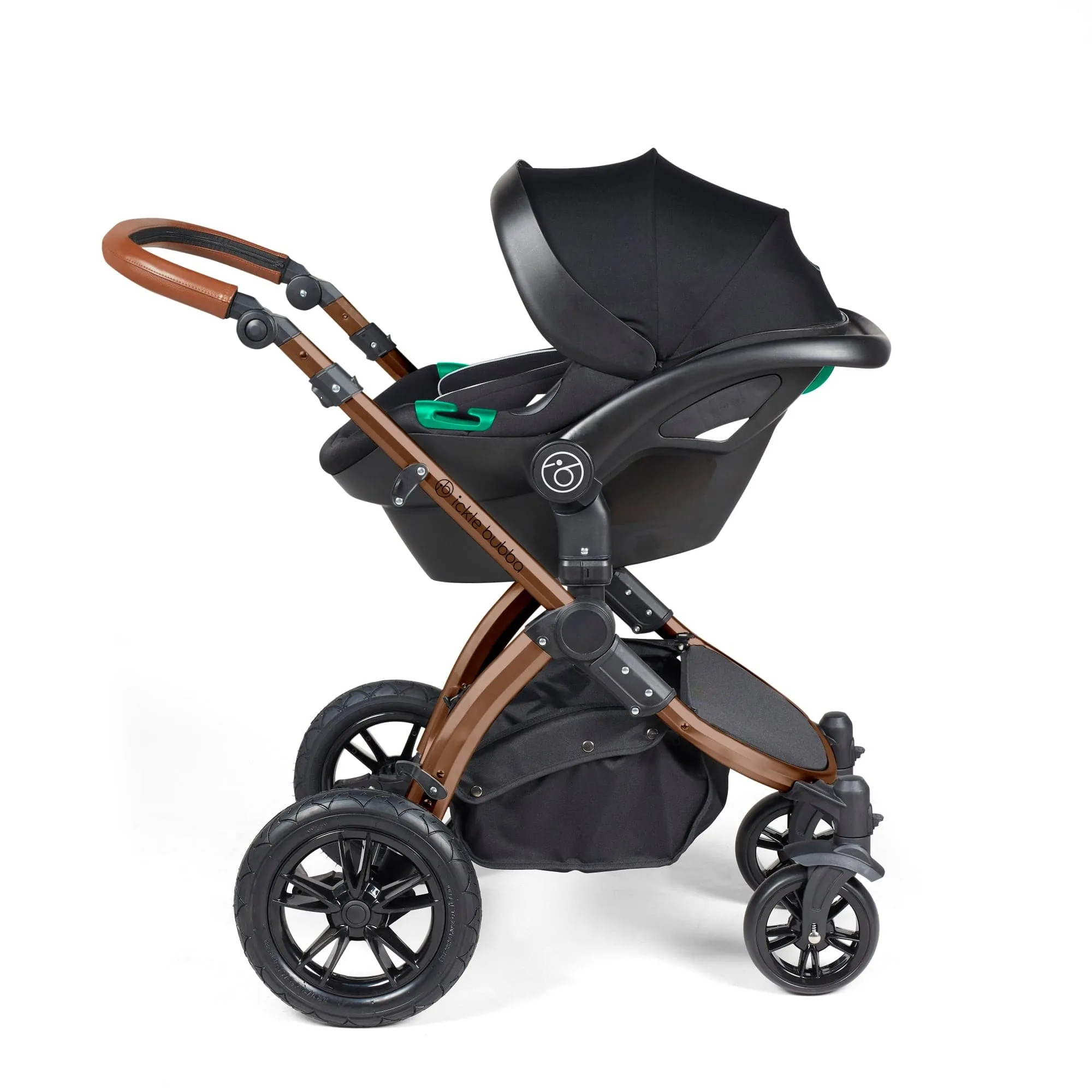 Ickle Bubba Stomp Luxe All-in-One I-Size Travel System With Isofix Base - Bronze / Woodland / Tan