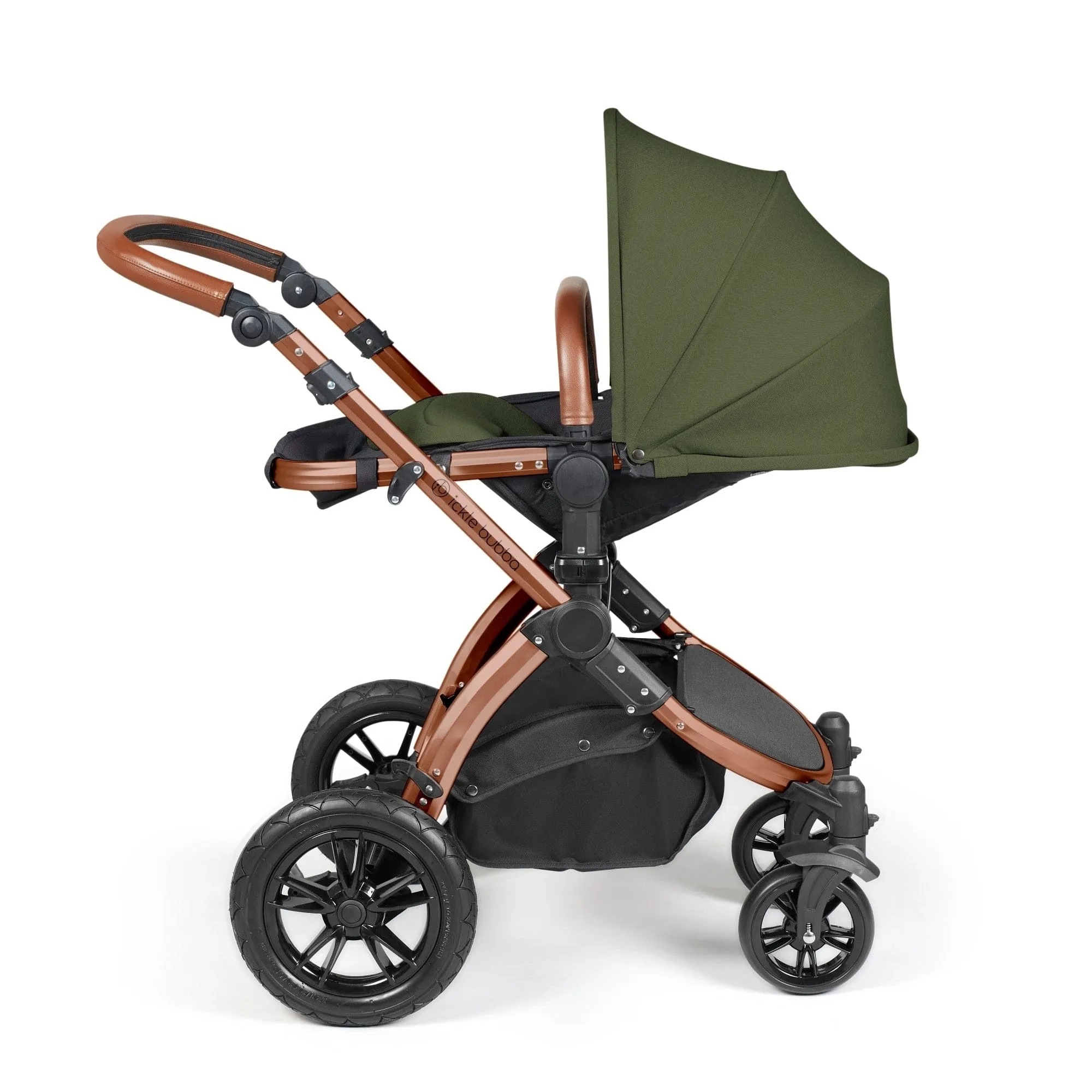 Ickle Bubba Stomp Luxe All-in-One I-Size Travel System With Isofix Base - Bronze / Woodland / Tan