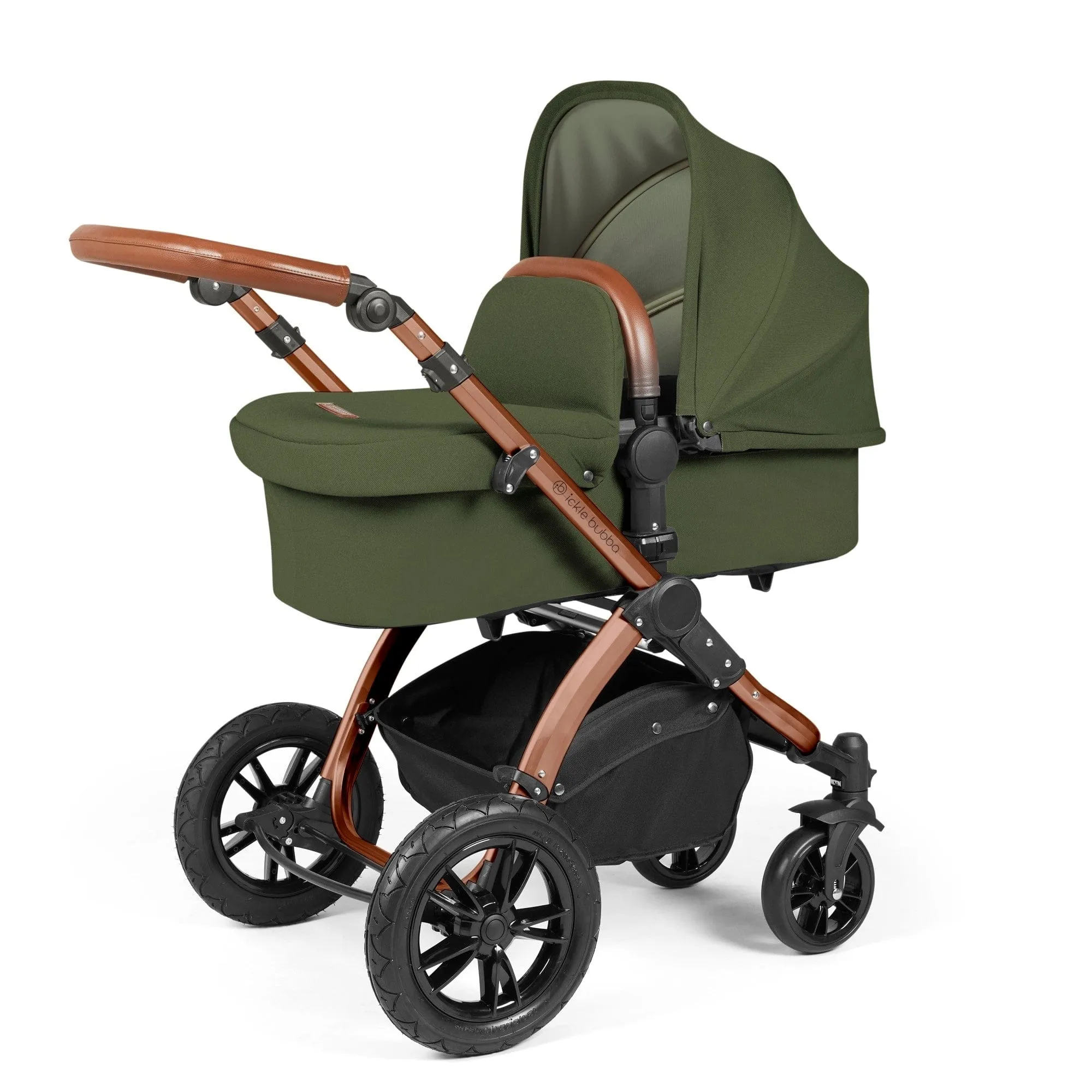 Ickle Bubba Stomp Luxe All-in-One I-Size Travel System With Isofix Base - Bronze / Woodland / Tan