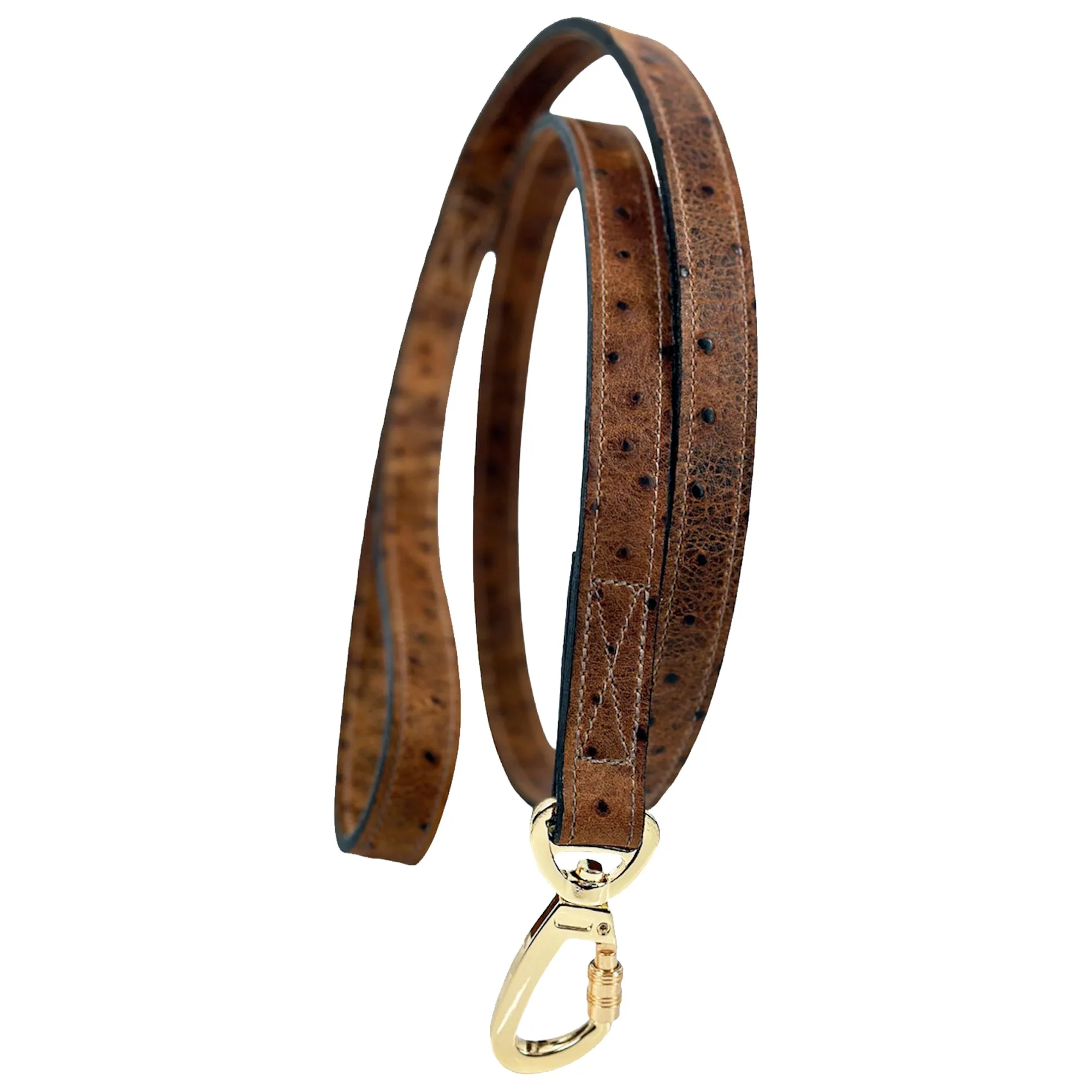 Italian Faux Ostrich Leather Dog Leash in Gold