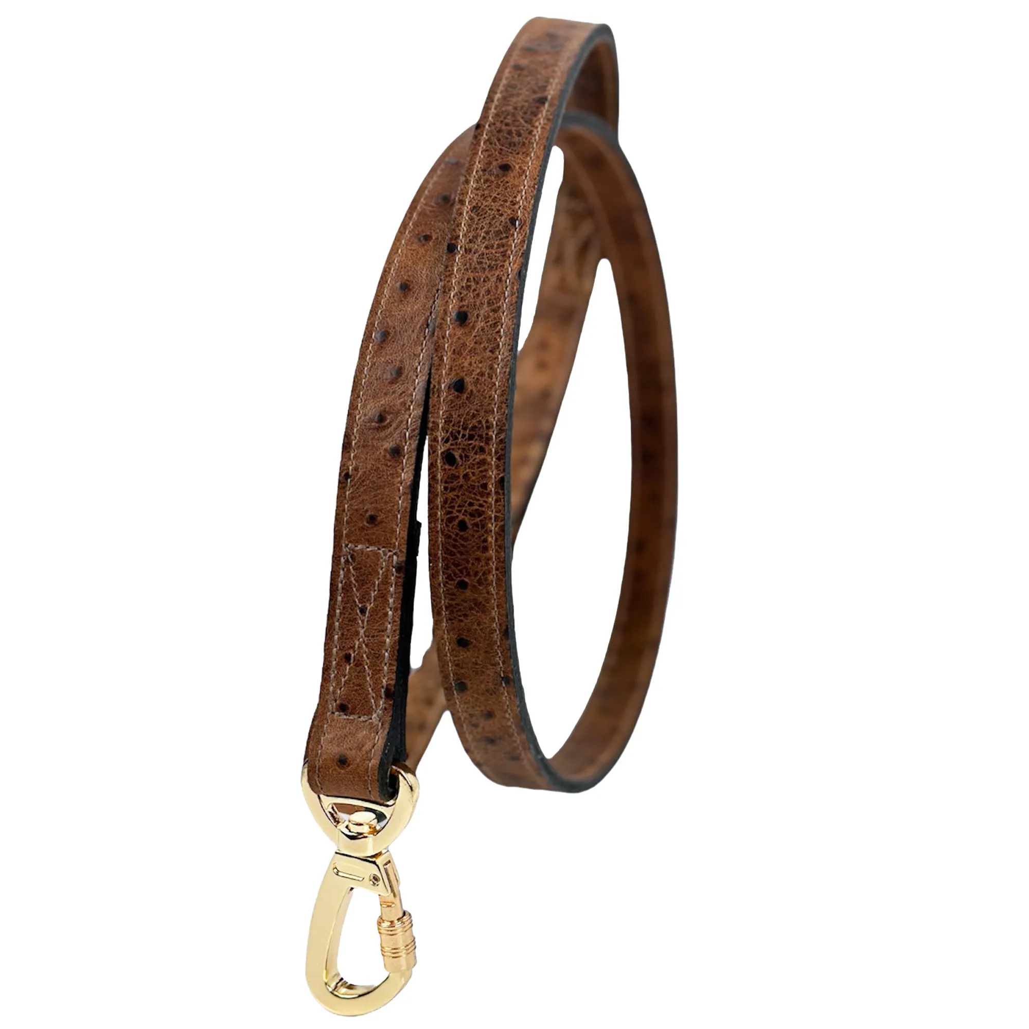 Italian Faux Ostrich Leather Dog Leash in Gold