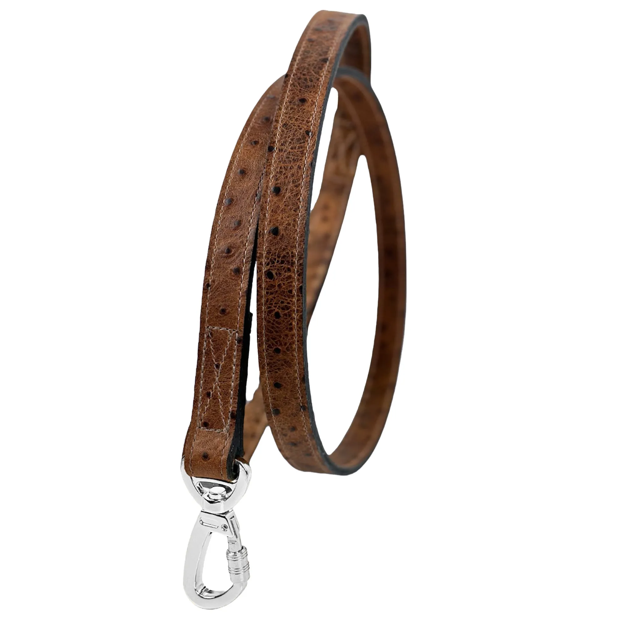 Italian Faux Ostrich Leather Dog Leash in Nickel