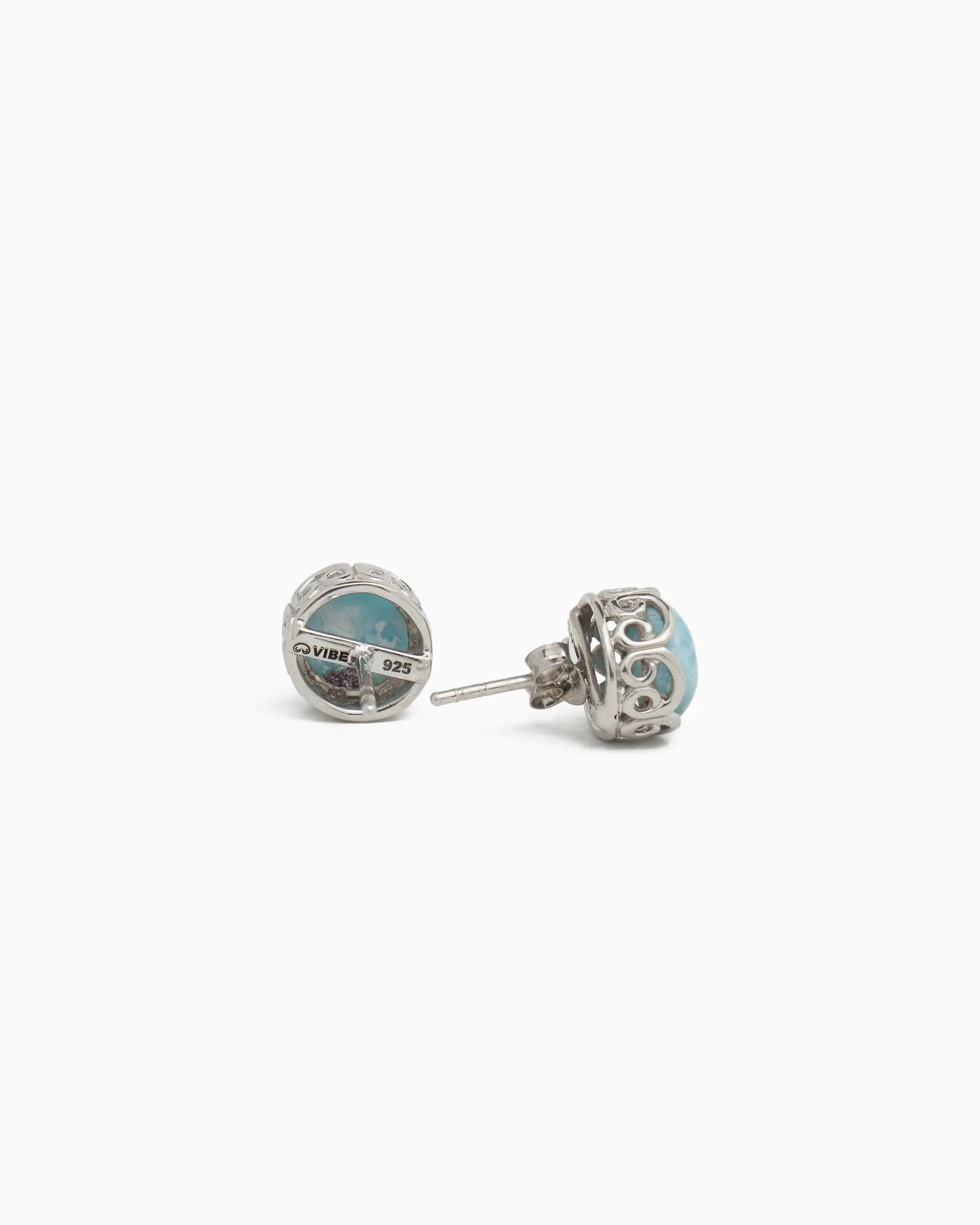 Large Princess Petroglyph Stone Studs - Larimar