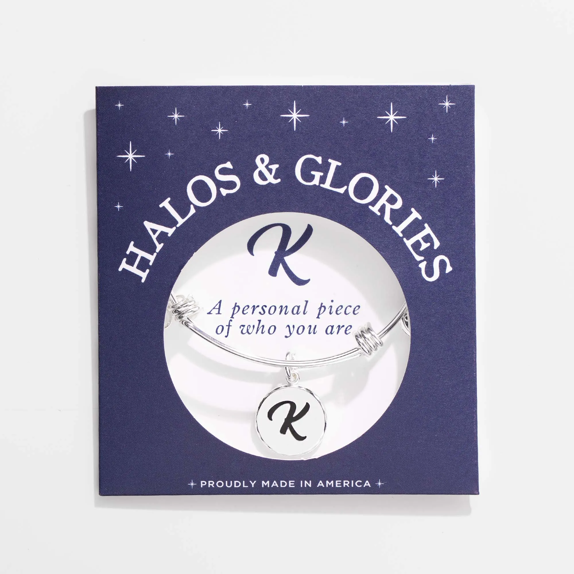 Letter K Charm Bangle, Halos & Glories