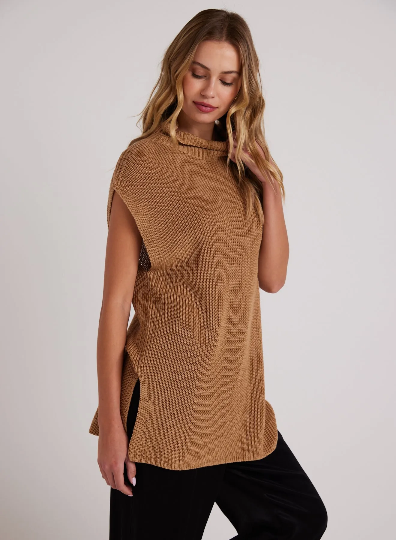 Mock Neck Sweater Tunic - Golden Camel