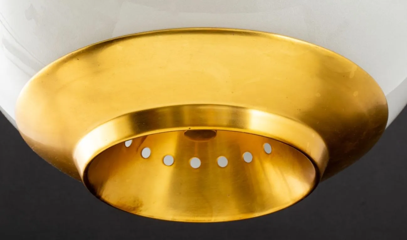 Modern Gilt Metal and Frosted Glass Ceiling Light