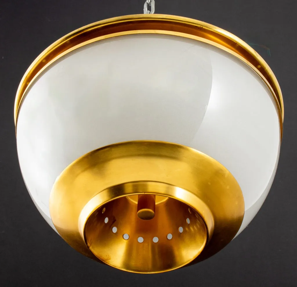 Modern Gilt Metal and Frosted Glass Ceiling Light