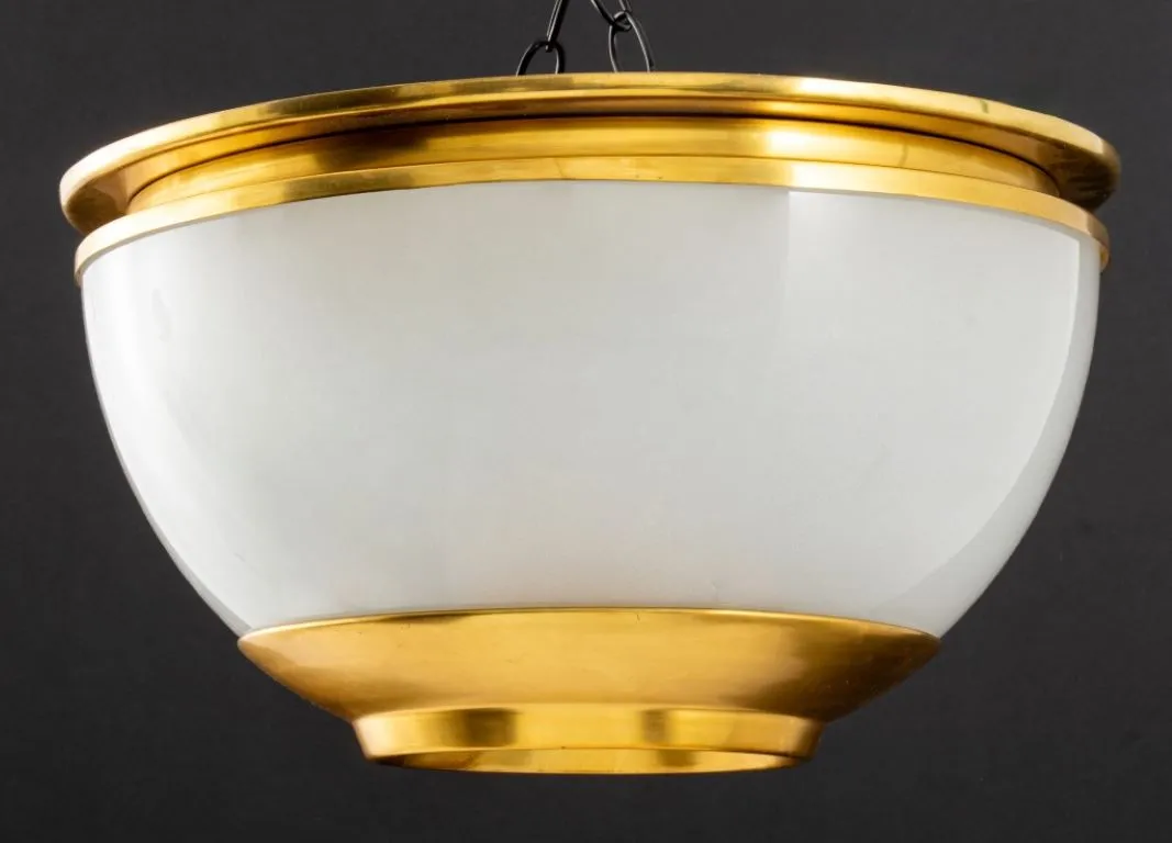 Modern Gilt Metal and Frosted Glass Ceiling Light