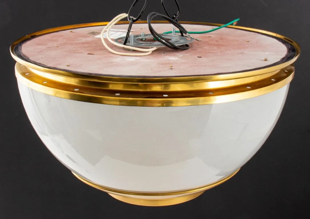 Modern Gilt Metal and Frosted Glass Ceiling Light