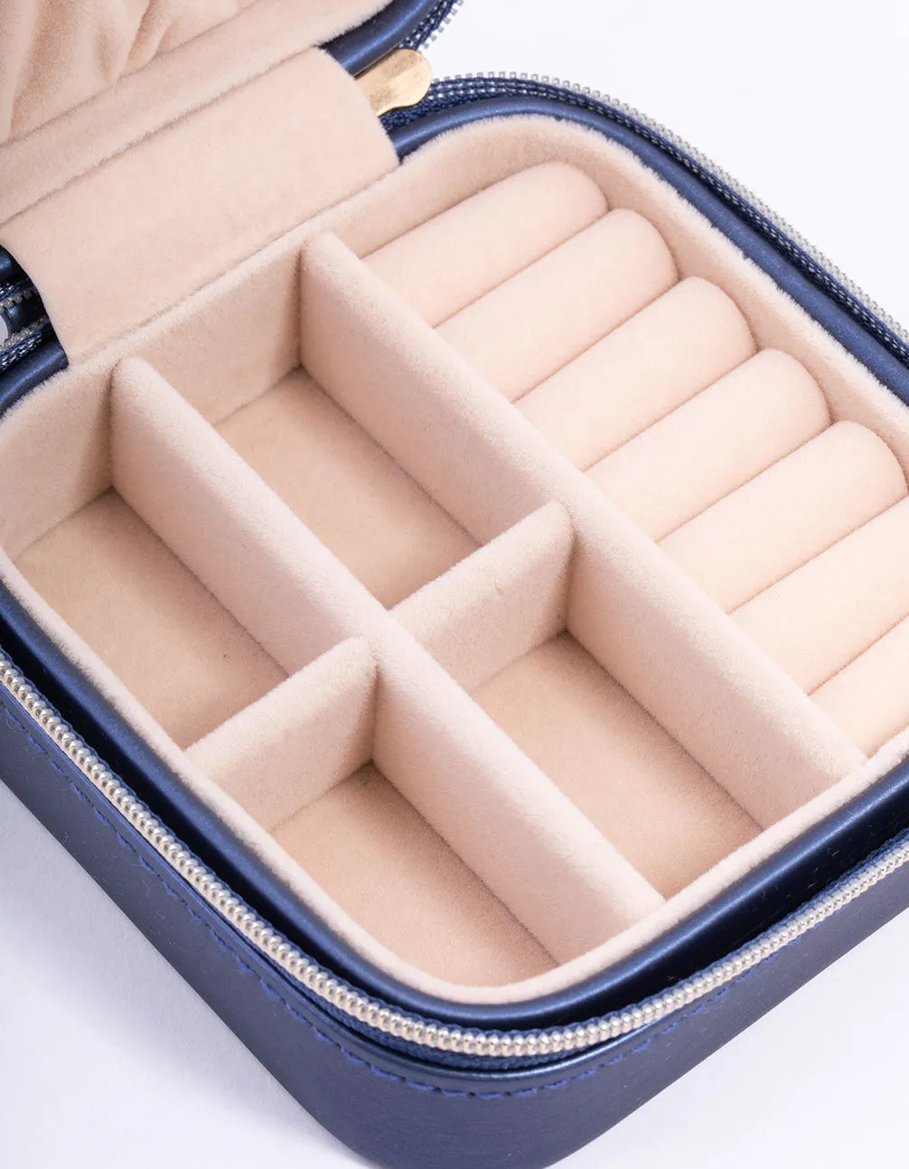 Navy Faux Leather Compact Jewellery Box