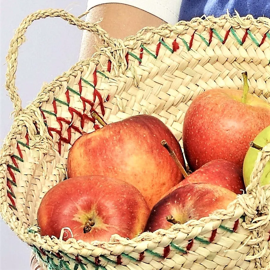 Palm leaf embroidered basket, decorative wicker bowl