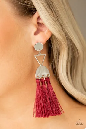 Paparazzi Accessories  - Tassel Trippin #E20 Bin - Red Earring