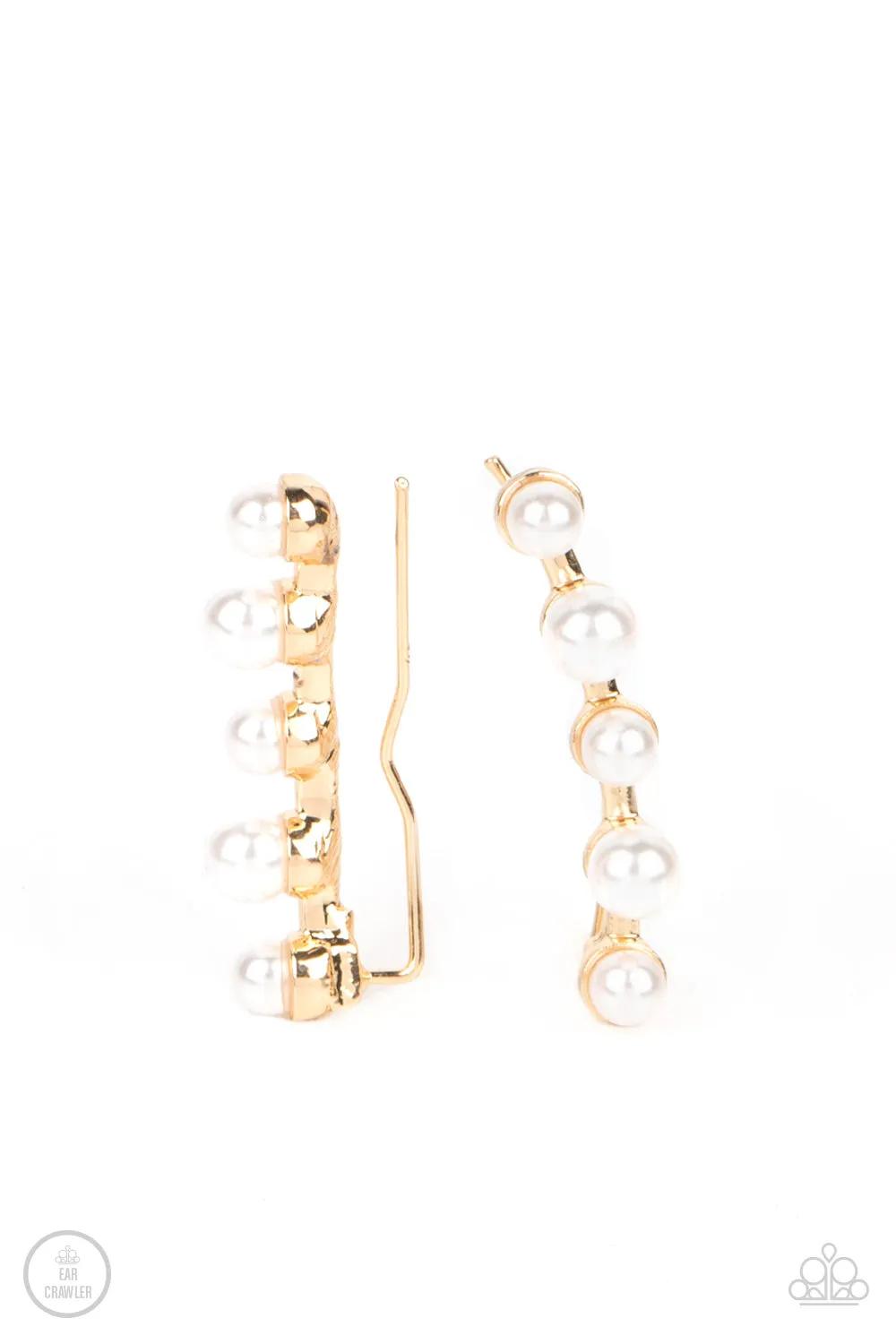 Paparazzi Drop-Top Attitude - Gold Pearl Ear Crawler Earrings