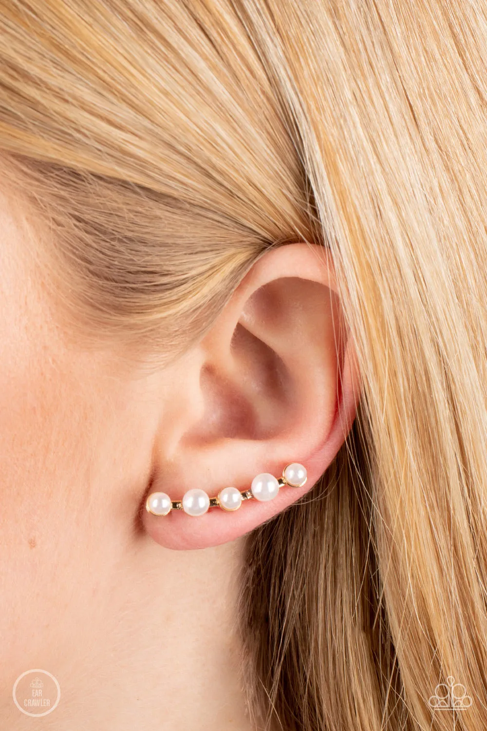 Paparazzi Drop-Top Attitude - Gold Pearl Ear Crawler Earrings