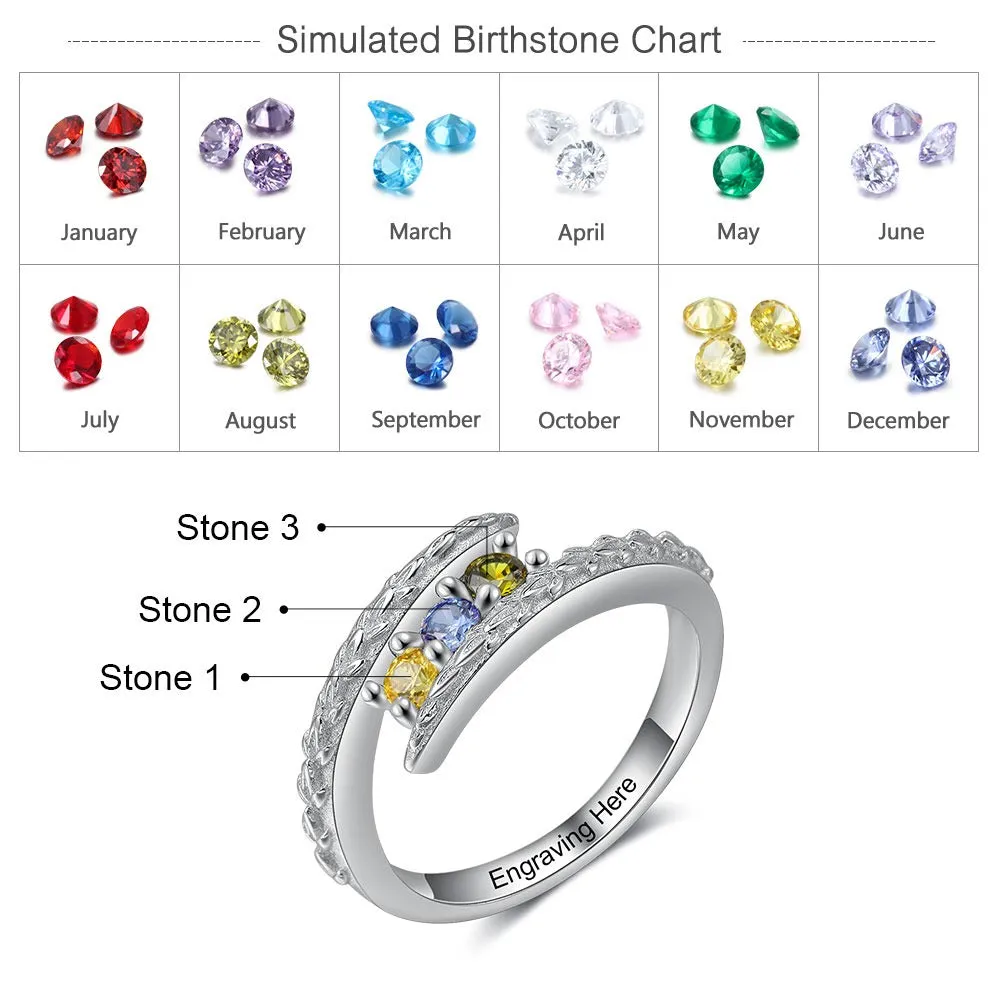 Personalized 3 Stones Engraving Mothers Rings