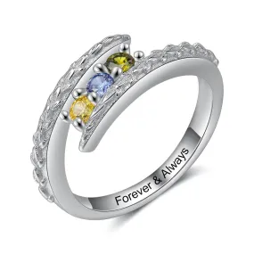 Personalized 3 Stones Engraving Mothers Rings