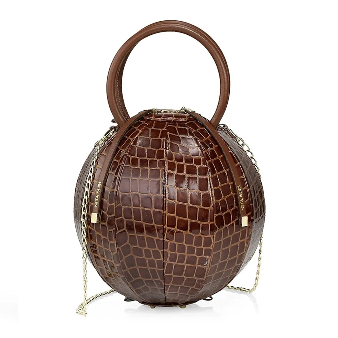 PILO Croc-Embossed Cuero Brown Handbag