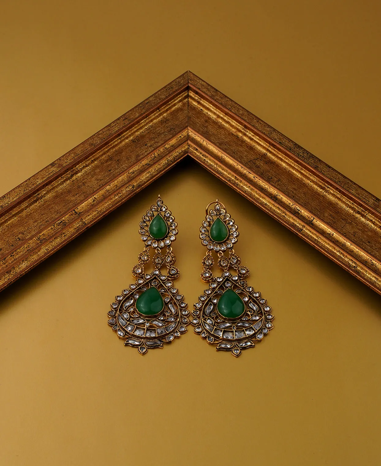 Polki Jade Carved Earrings