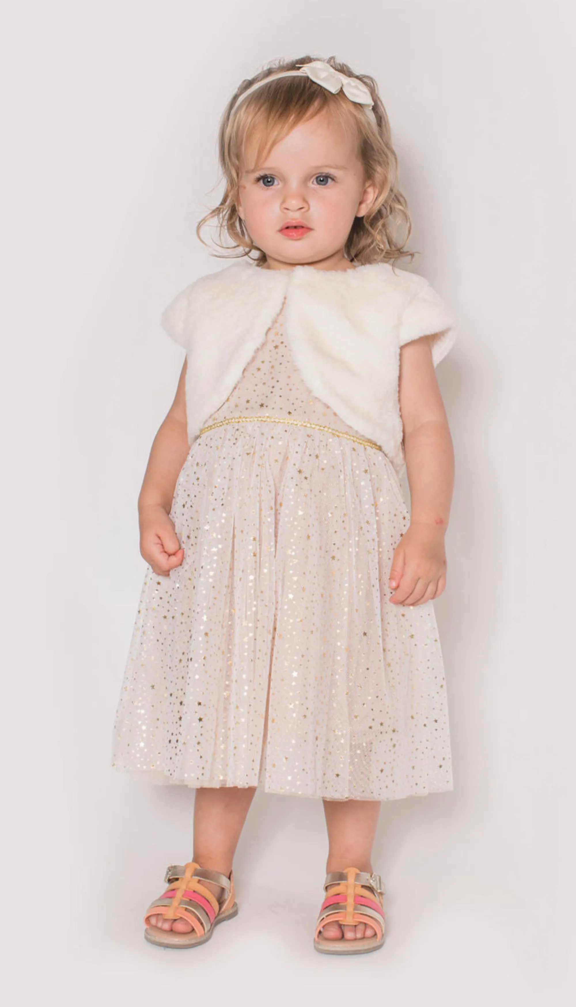 Popatu Baby Girl's Tulle Dress with Faux Fur Bolero