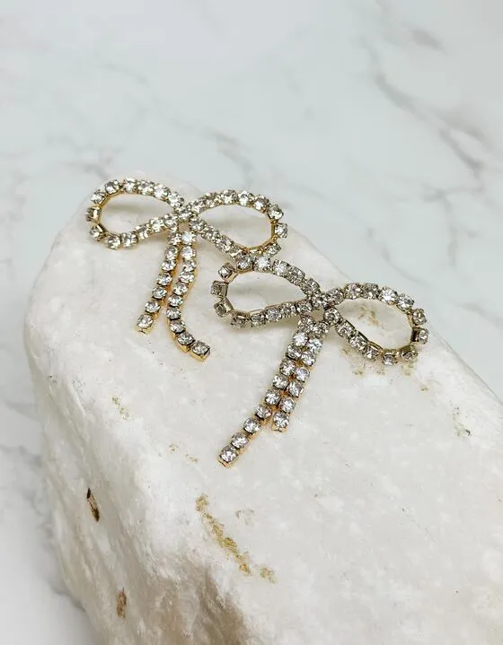 Rhinestone Bow Statement Earrings