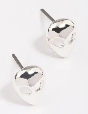 Silver Alien Head Stud Earrings