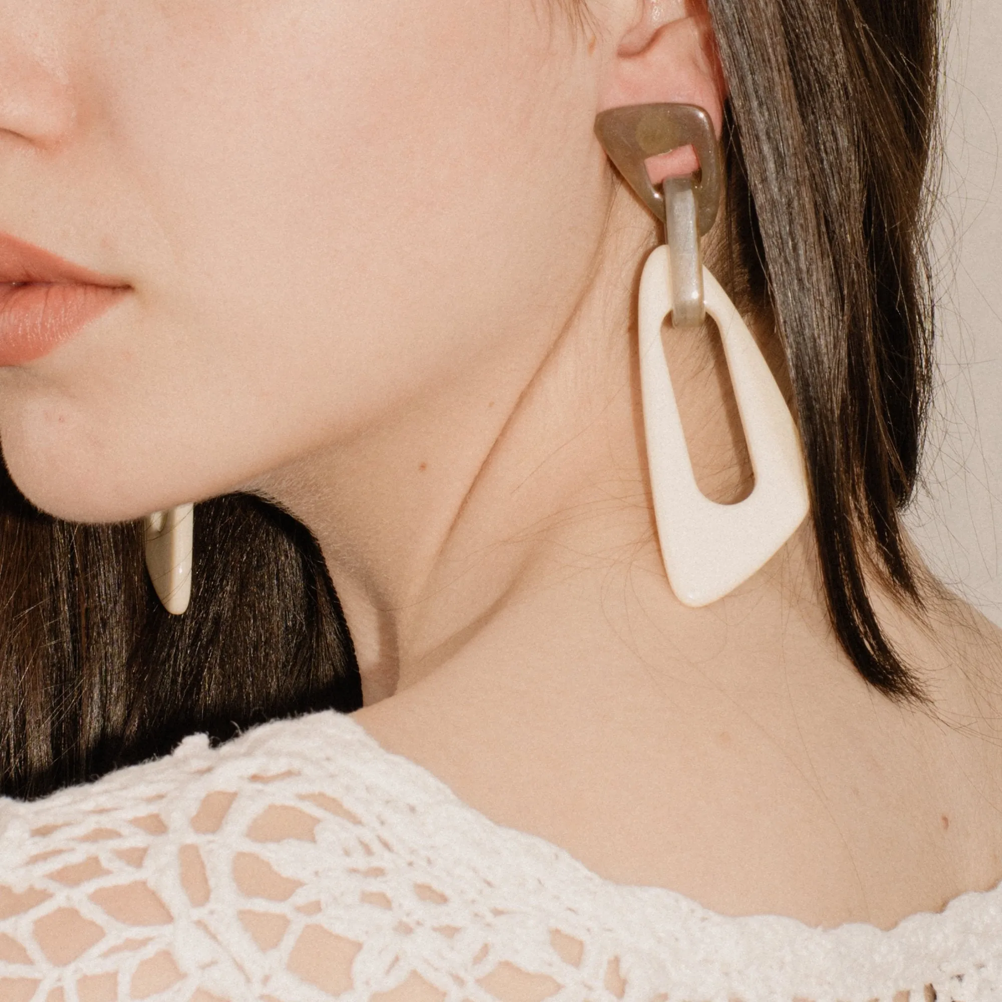 Smoke   Creme Geometric Resin Statement Earrings