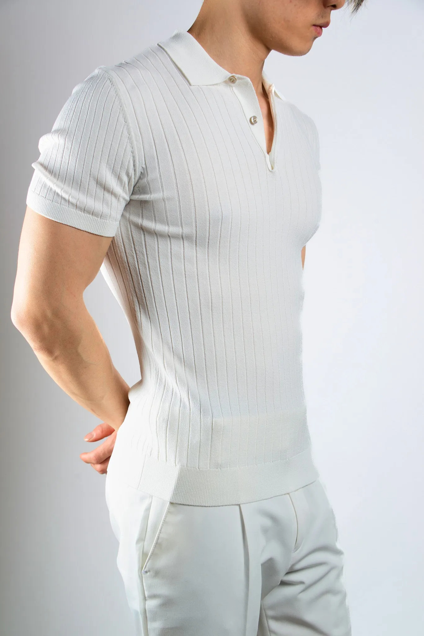 S/S Textured Ribbed Modern Polo