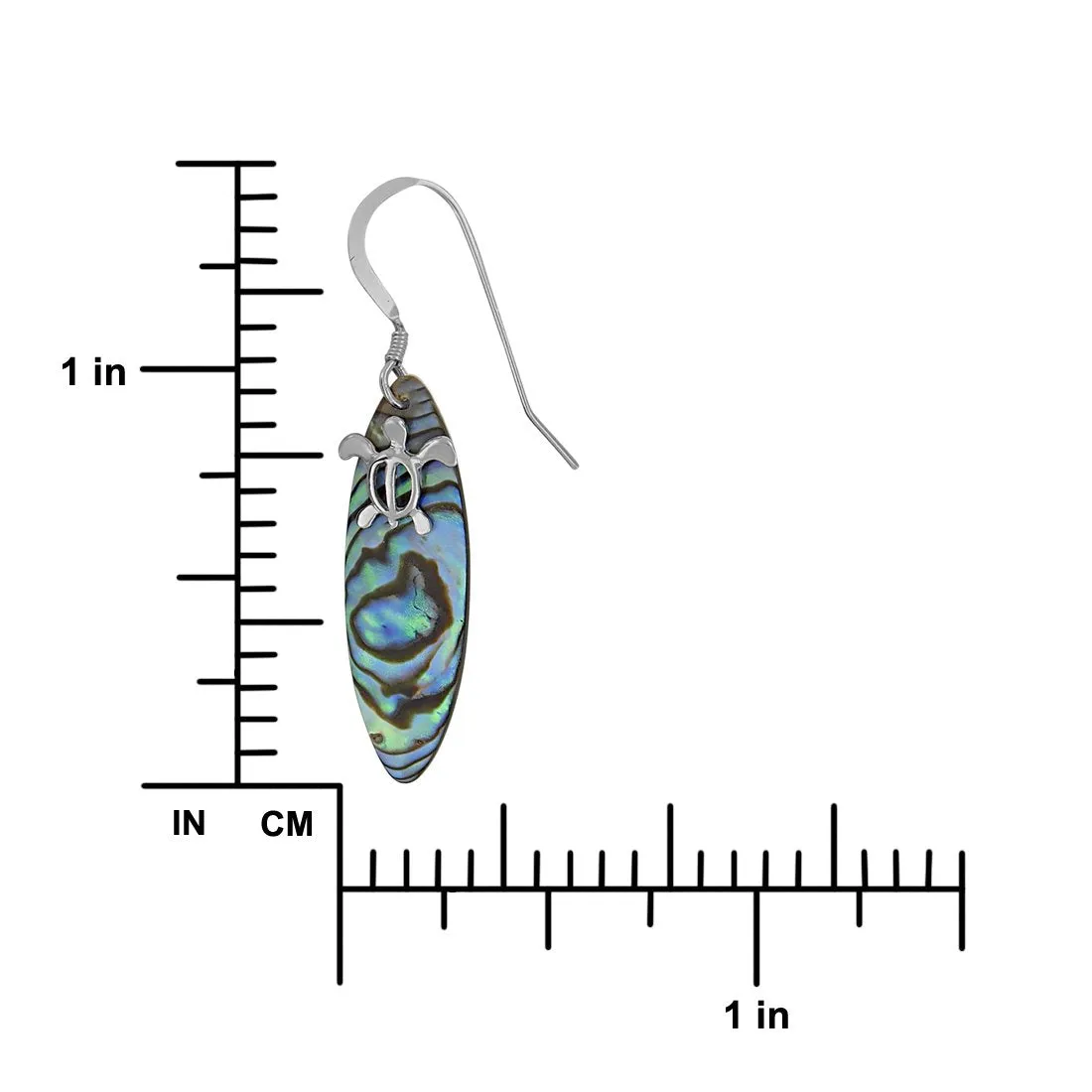 Sterling Silver Abalone Shell Surfboard Turtle Dangle Earrings