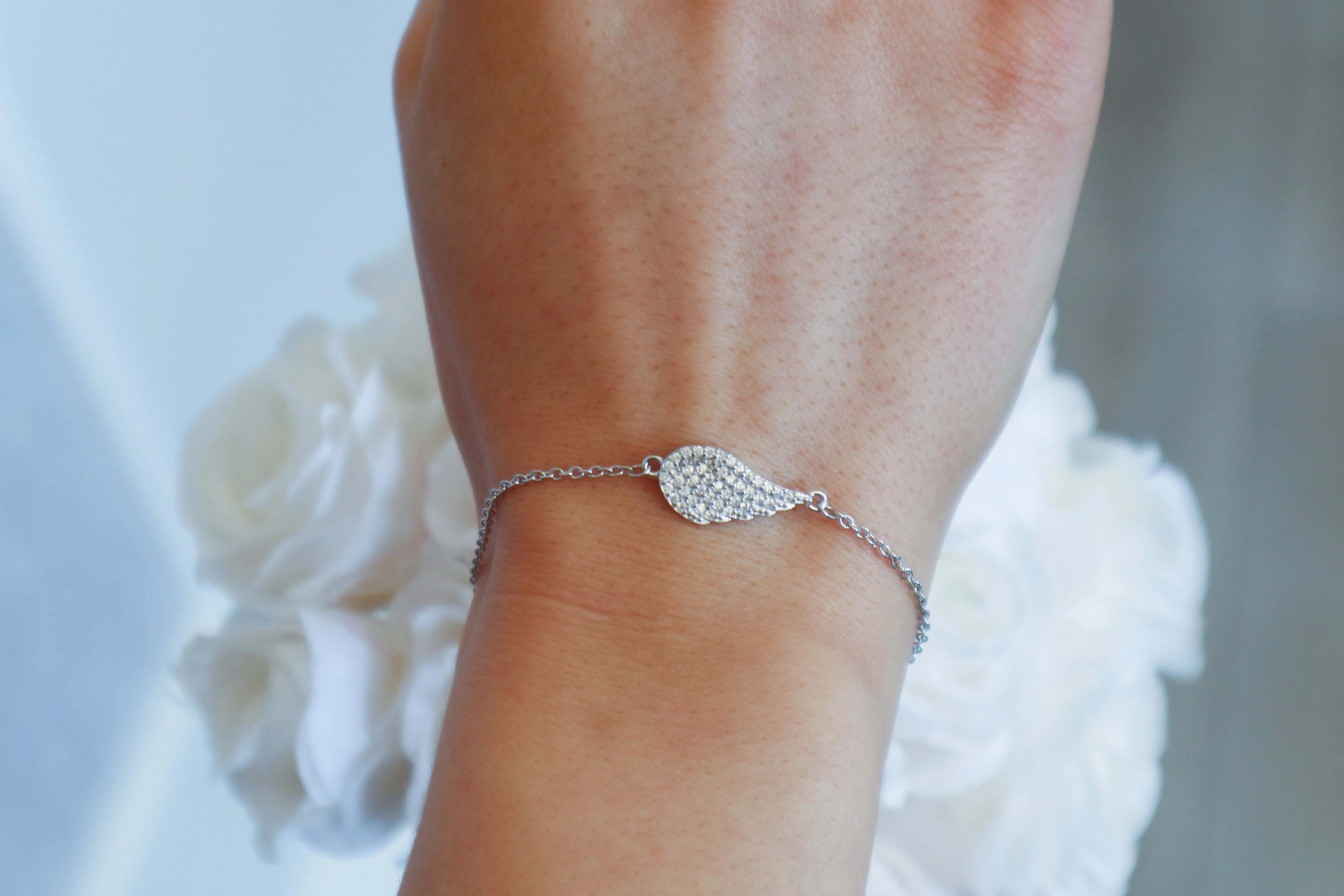 Sterling Silver Angel Wing with CZ Bracelet