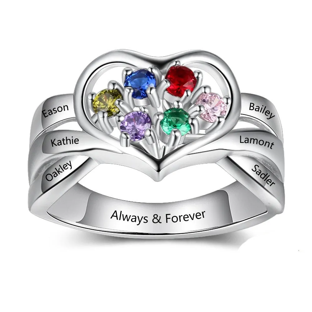 Sterling Silver Six Birthstones Ring