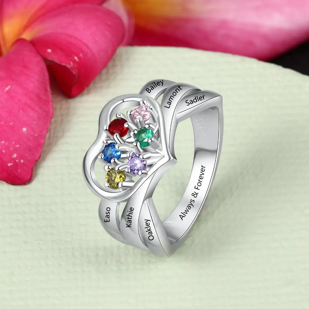 Sterling Silver Six Birthstones Ring