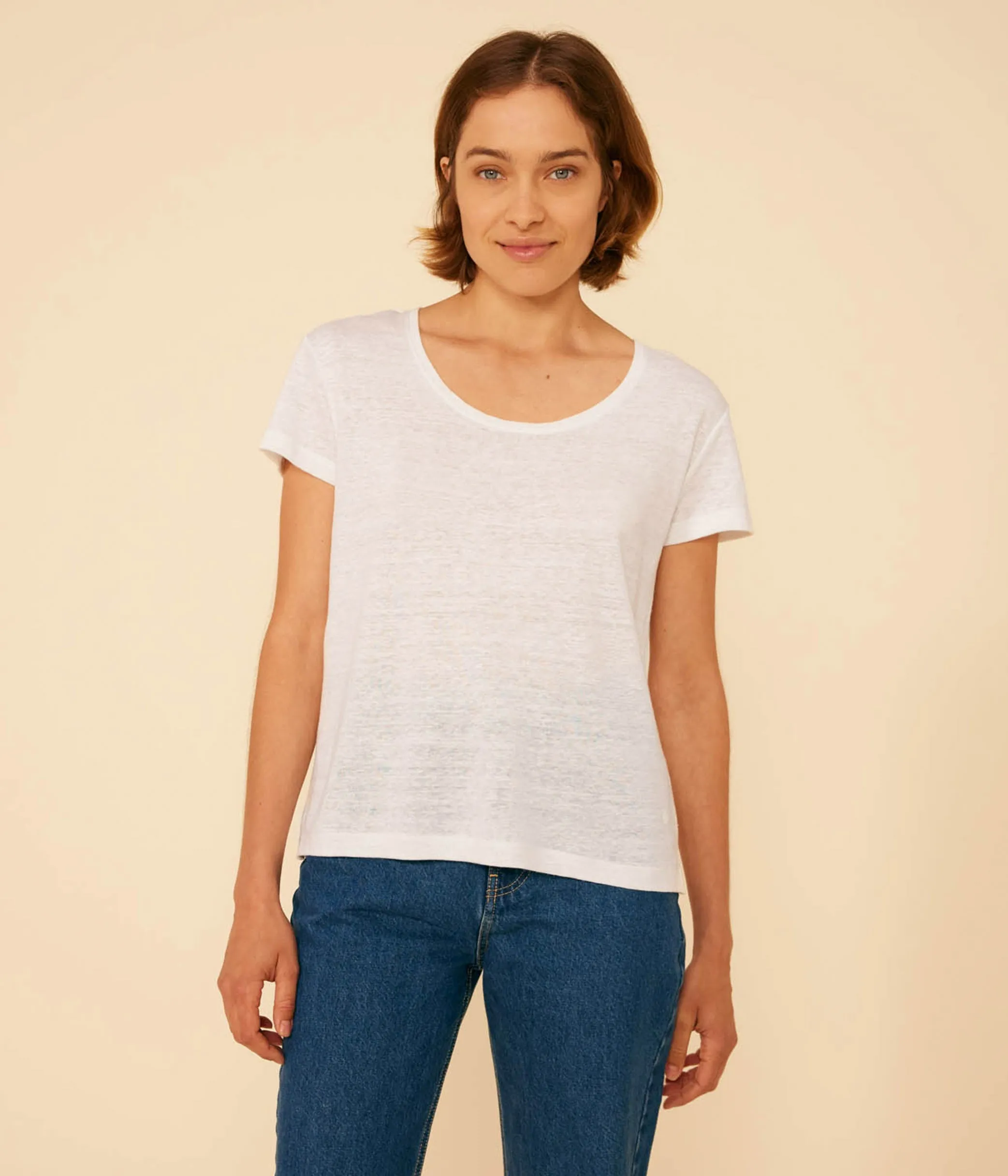 T-SHIRT LE DROIT GIROCOLLO IN LINO DONNA BIANCA