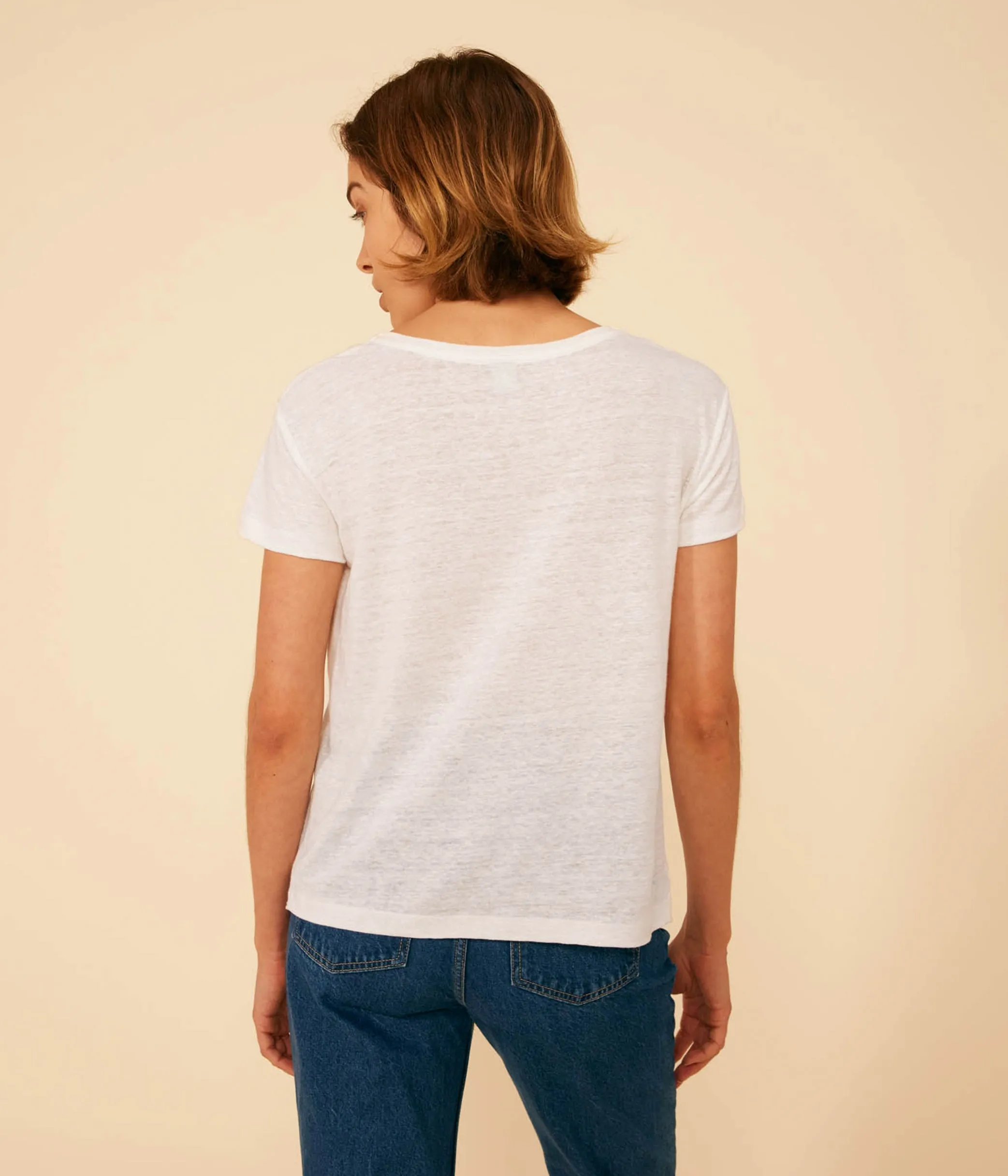 T-SHIRT LE DROIT GIROCOLLO IN LINO DONNA BIANCA