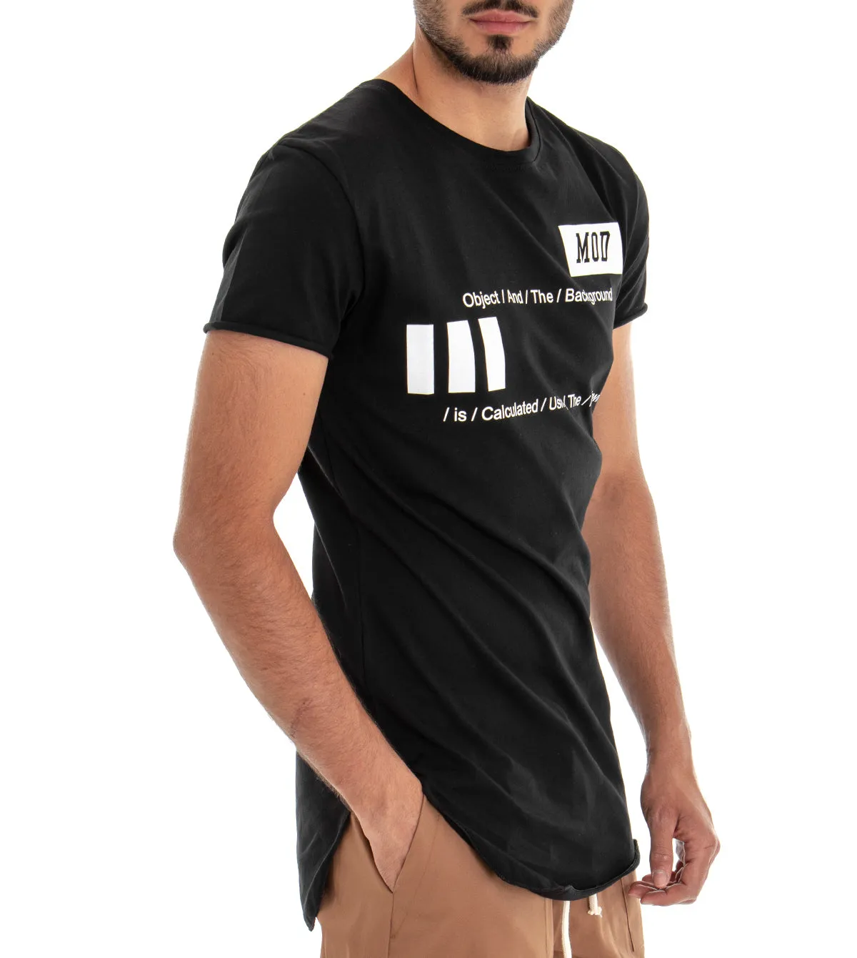 T-shirt Uomo Maglia Maniche Corte Stampa Scritta Tessuto Leggero Cotone Tinta Unita Nero GIOSAL